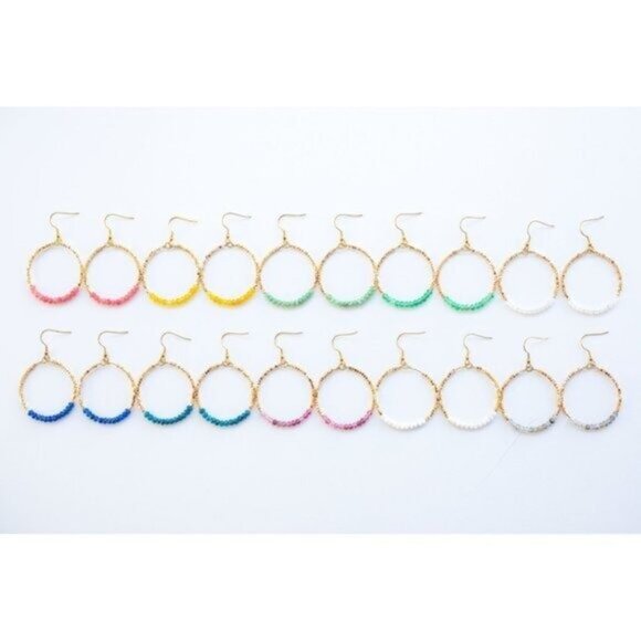 Red Jade Pink Sparkly Gold Beaded Earring Gemstone dangle hoops vacation jewelry - Picture 9 of 10